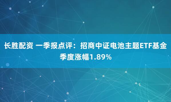 长胜配资 一季报点评：招商中证电池主题ETF基金季度涨幅1.89%